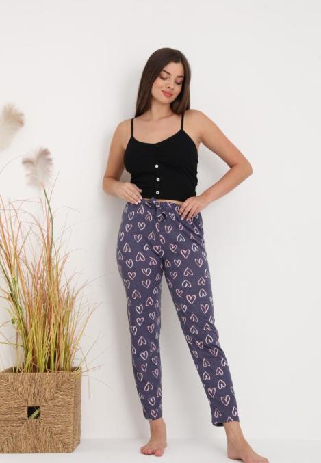 Pantaloni de Pijama Dama ,Culoare Gri Inchis cu Roz ,Engros